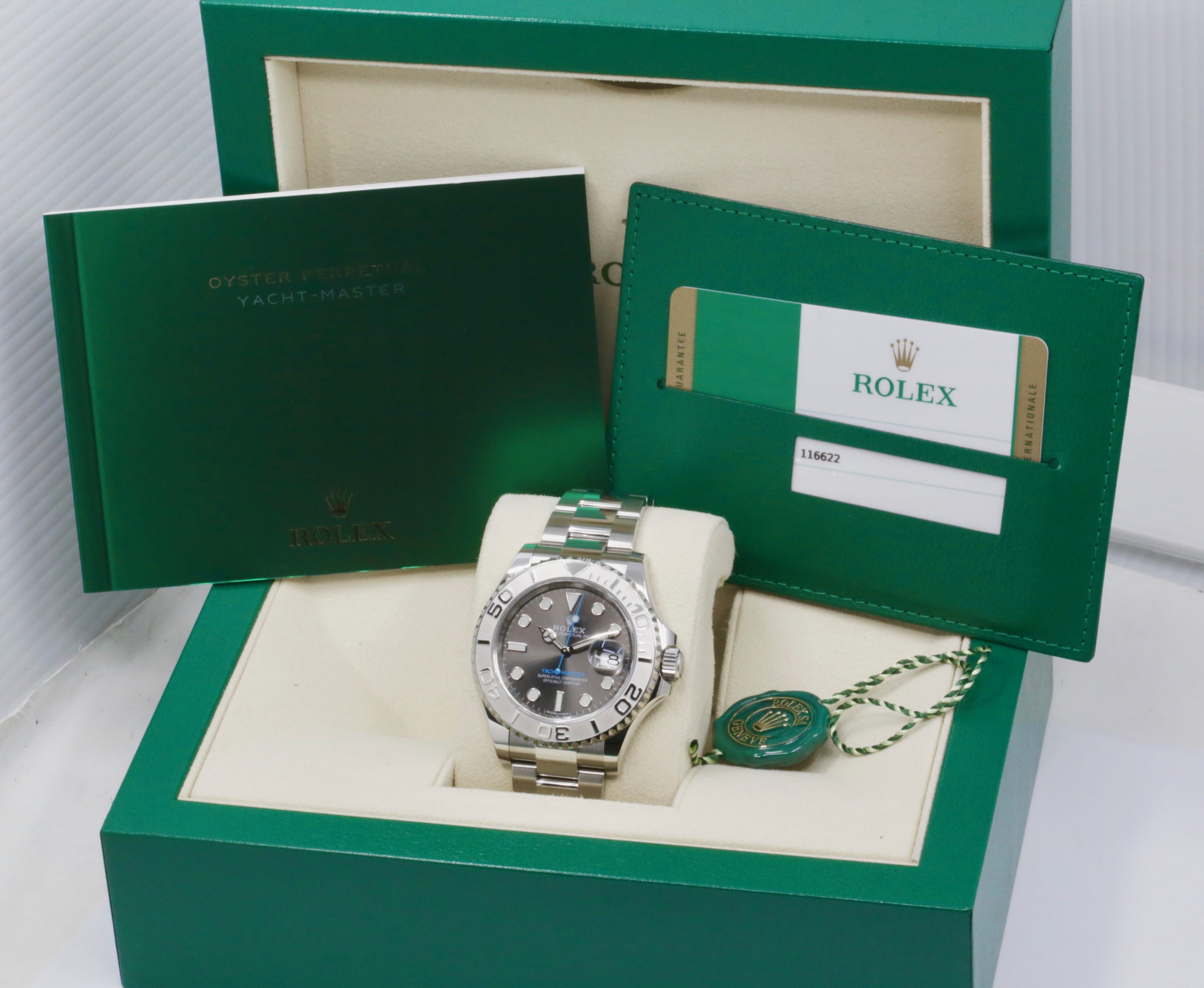 Rolex Yacht-Master 40 in Stainless Steel, Platinum Bezel, Rhodium Index Dial, on Rolex Stainless Steel Oyster Bracelet, Ref. 116622, Circa: 2018, with Box, Book and Rolex Warranty Card. - Image 7