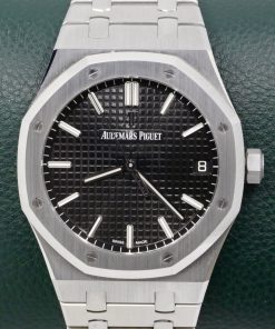 Audemars Piguet Royal Oak, 41mm, Stainless Steel, Black Tapisserie Dial, on Audemars Piguet Stainless Steel Bracelet, Ref. 15500ST.OO.1220ST.03, Circa 2021, with Box, Books, & Audemars Piguet Warranty Card