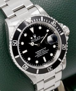 Alternative view of Rolex Submariner Date, Stainless Steel, Black Index Dial, Black Aluminum Bezel, on Stainless Steel Rolex Oyster Bracelet, Ref. 16610, Circa: 1996, with Box, Swing Tag, & Book