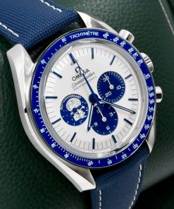 Alternative view of Omega Speedmaster Anniversary Series "Silver Snoopy Award", in Stainless Steel on Nylon Fabric Strap, Silver dial with Blue Sub Dials, Ref. 310.32.42.50.02.001, Circa: 2023, with Box, Books, Omega Warranty Cards, & Balance of 5 Year Omega Factory Warranty