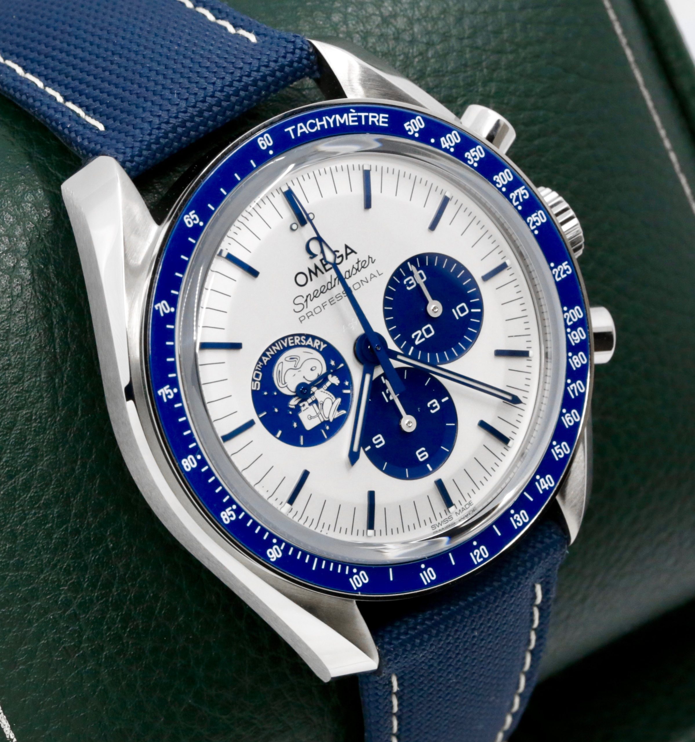 Omega Speedmaster Anniversary Series "Silver Snoopy Award", in Stainless Steel on Nylon Fabric Strap, Silver dial with Blue Sub Dials, Ref. 310.32.42.50.02.001, Circa: 2023, with Box, Books, Omega Warranty Cards, & Balance of 5 Year Omega Factory Warranty - Image 2