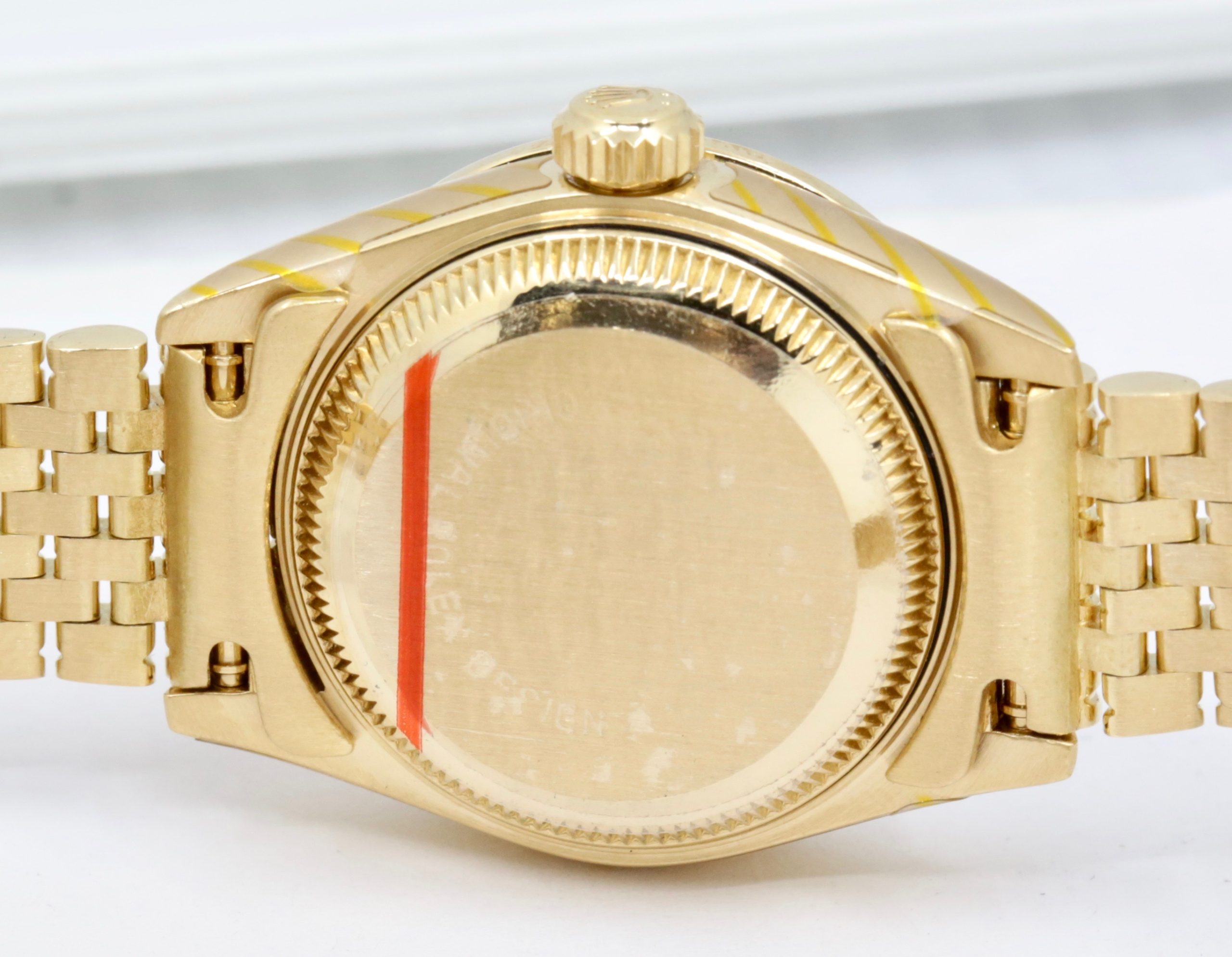 Rolex Lady-Datejust 26, in 18ct Yellow Gold, Factory Set Diamond Dial, and Diamond Bezel & Lugs on 18ct Yellow Gold Diamond Set Rolex Jubilee Bracelet, Ref. 69158, Serial# N series, Circa: 1991, with Box, Service Card & Balance of 2 Year Rolex Service Warranty - Image 5