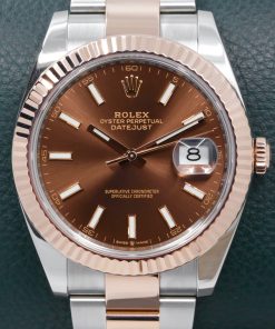 Rolex Datejust 41, Stainless Steel & 18ct Everose Gold, Chocolate Brown Index Dial, on Stainless Steel & 18ct Everose Gold Rolex Oyster Bracelet, Ref. 126331, Circa: 2021, with Box, Books, Rolex Warranty Card, & Balance of 5 Year Rolex Factory Warranty
