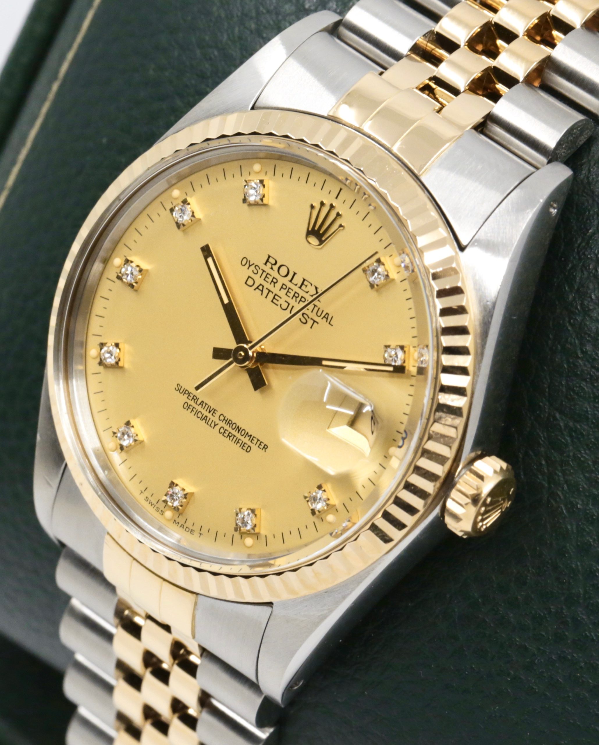 Rolex Oyster Perpetual Datejust in Stainless Steel & 18ct Yellow Gold, Fluted Bezel, Factory Set Champagne Diamond Dial, on Stainless Steel & 18ct Yellow Gold Rolex Jubilee Bracelet, Ref. 16013, Circa: 1986, Box & Books, Rolex Service Card - Image 3