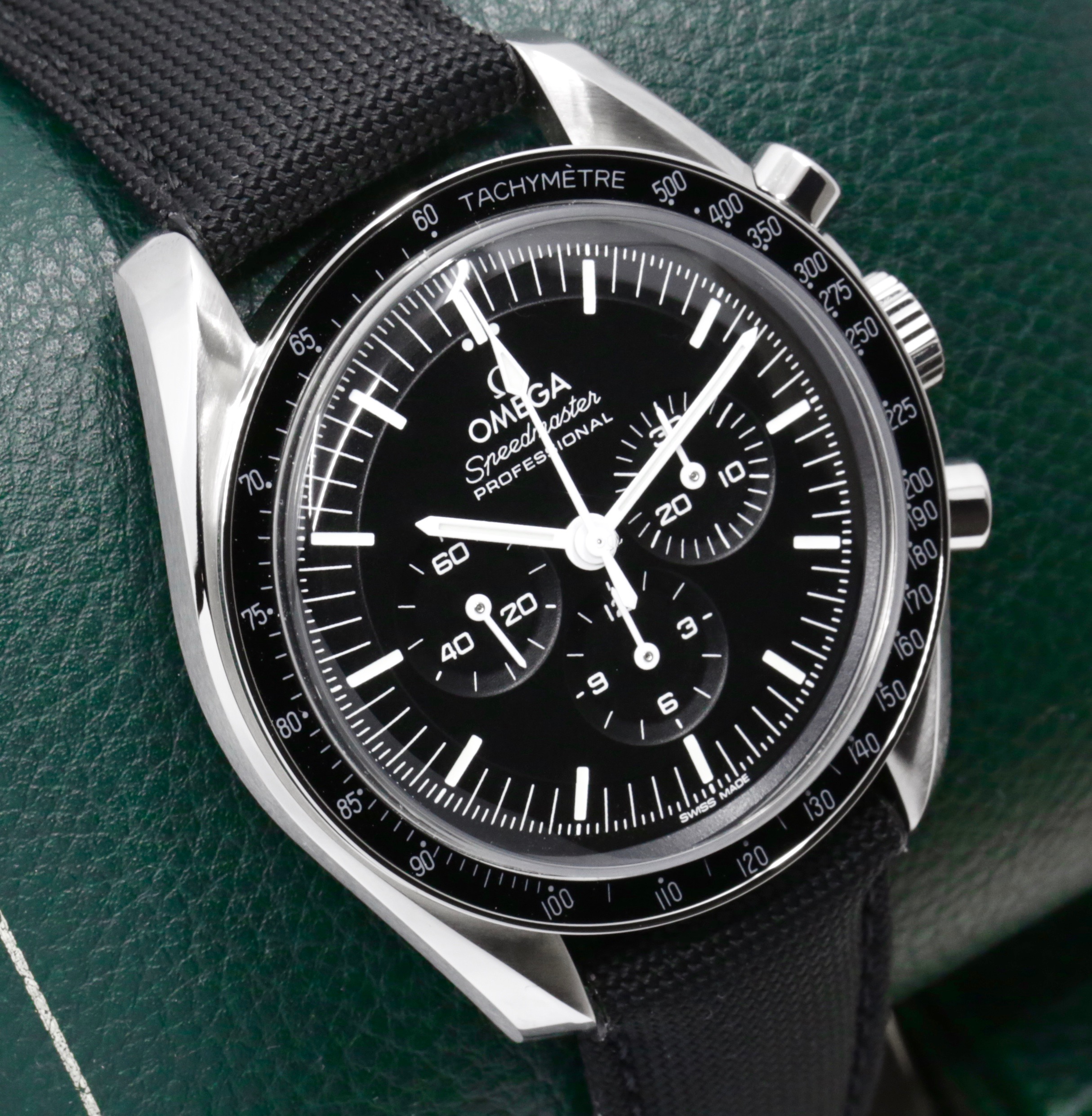 Omega Speedmaster Professional, "Moonwatch", Stainless Steel, Black Index Dial, Hesalite Crystal, on Black Omega Fabric Strap with Stainless Steel Omega Deployant, Ref. 310.32.42.50.01.001, Circa: 2021, with Box, Book, Omega Warranty Card & Balance of 5 Year Omega Factory Warranty - Image 2