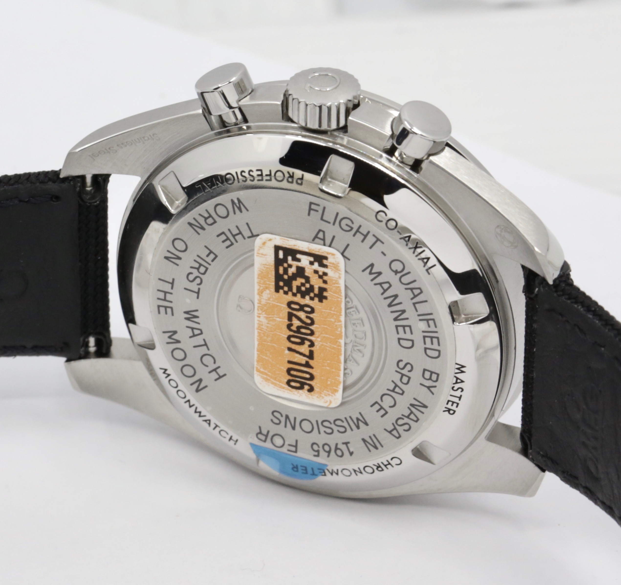 Omega Speedmaster Professional, "Moonwatch", Stainless Steel, Black Index Dial, Hesalite Crystal, on Black Omega Fabric Strap with Stainless Steel Omega Deployant, Ref. 310.32.42.50.01.001, Circa: 2021, with Box, Book, Omega Warranty Card & Balance of 5 Year Omega Factory Warranty - Image 5
