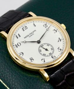 Alternative view of Patek Philippe Calatrava in 18ct Yellow Gold, Silver Dial with Breguet Markers, on Black Alligator Leather Strap with a Patek Philippe 18ct Yellow Gold Tang Buckle, Manual-Winding Calibre 215 PS,  Ref: 5022J  Ca: 2000