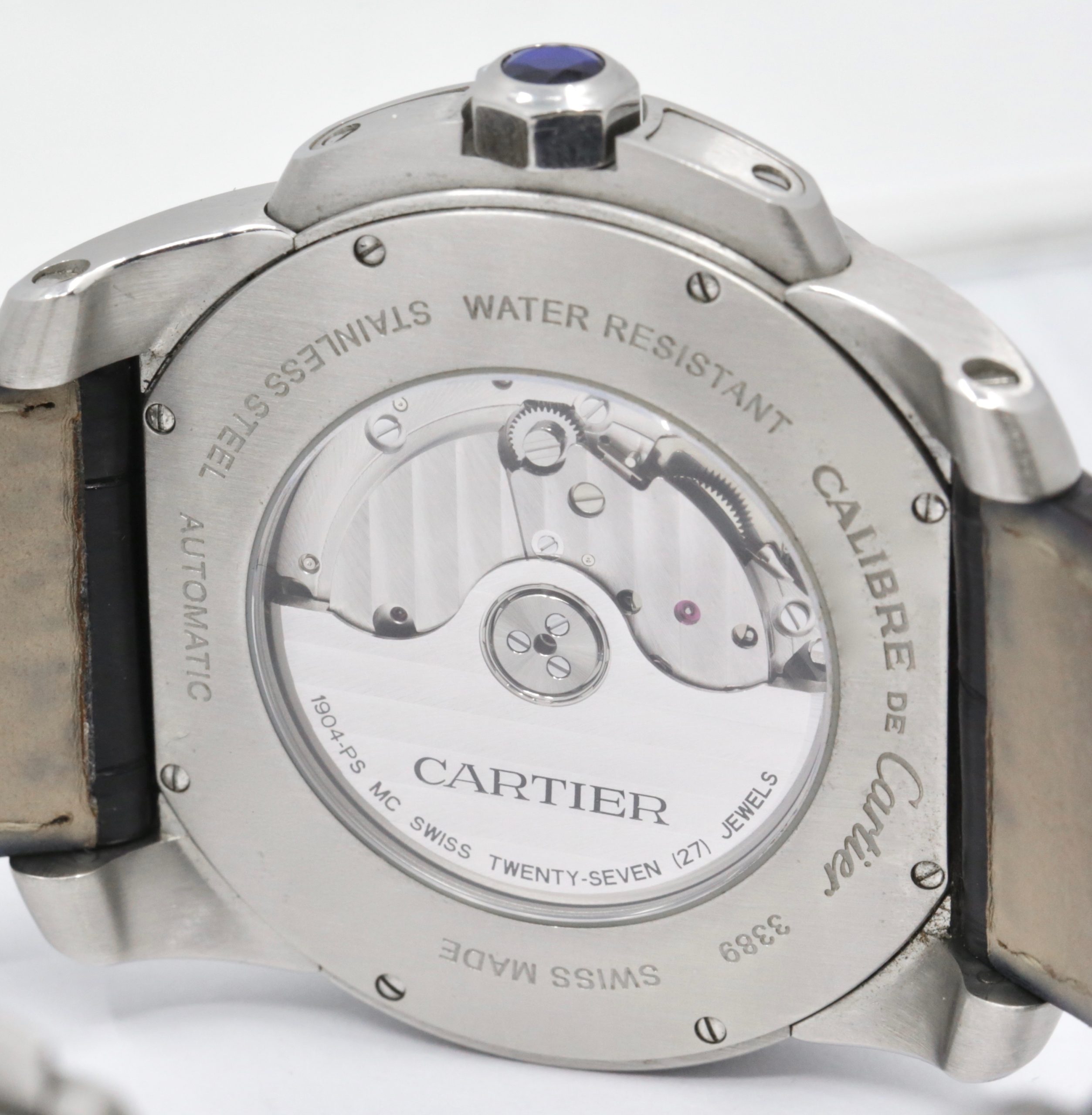 Cartier Calibre de Cartier in Stainless Steel, Silver Roman Dial with Sub Seconds, on a Black Alligator Cartier Strap with Stainless Steel Deployant, Ref: 3389 - $3,800!! - Image 5