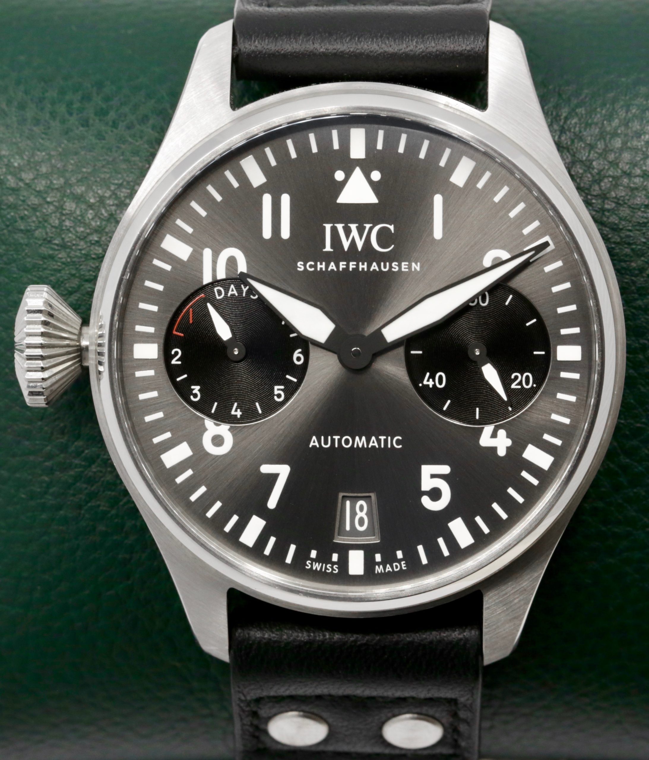 IWC Big Pilot "Right Hander" in Stainless Steel, Grey Arab Dial, on Black IWC Calf Skin Strap with Stainless Steel IWC Deployant, Limited to 250 Pieces, Ref. IW501012, Circa: 2020, Complete with Box, Books, & IWC Warranty Card
