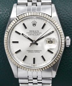 Rolex Datejust, Stainless Steel, 18ct White Gold Fluted Bezel, Silver Index Dial, on Stainless Steel Rolex Jubilee Bracelet, Ref. 16014, Circa: 1976