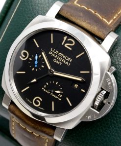 Alternative view of Panerai Luminor 1950 3 Days GMT in Stainless Steel, Black Dial with Arab and Index Markers, Power Reserve Indicator & Date, 44mm Case, Ref: PAM01321, Ca. 2017, with Box and Papers