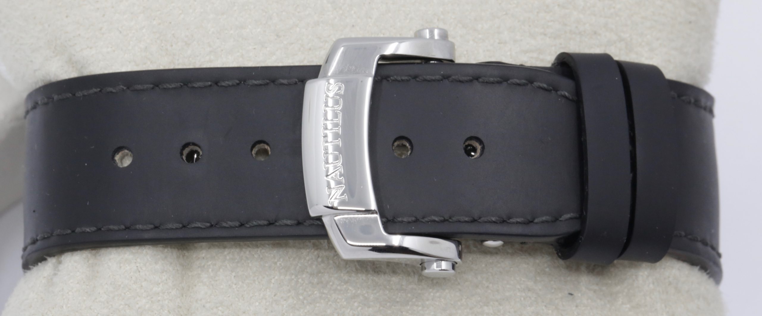 Patek Philippe Nautilus, Annual Calendar & Moon Phase, in Stainless Steel, Black Index Dial, on Black Patek Philippe Leather Strap with Stainless Steel Patek Philippe Deployant, Ref. 5726A, Circa: 2010, with Box, Papers, & Balance of 2 Year Patek Philippe Service Warranty - Image 6