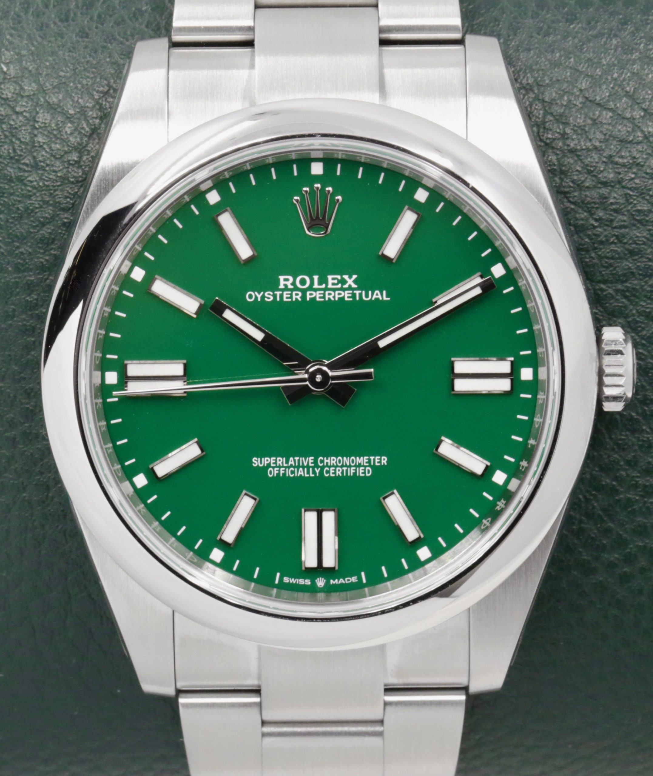 Rolex Oyster Perpetual 41 in Stainless Steel, Green Index Dial, on Rolex Oystersteel Bracelet, Ref. 124300, Circa: 2022, with Box, Books, Swing Tags, Rolex Warranty Card, & Balance of 5 Year Rolex Warranty