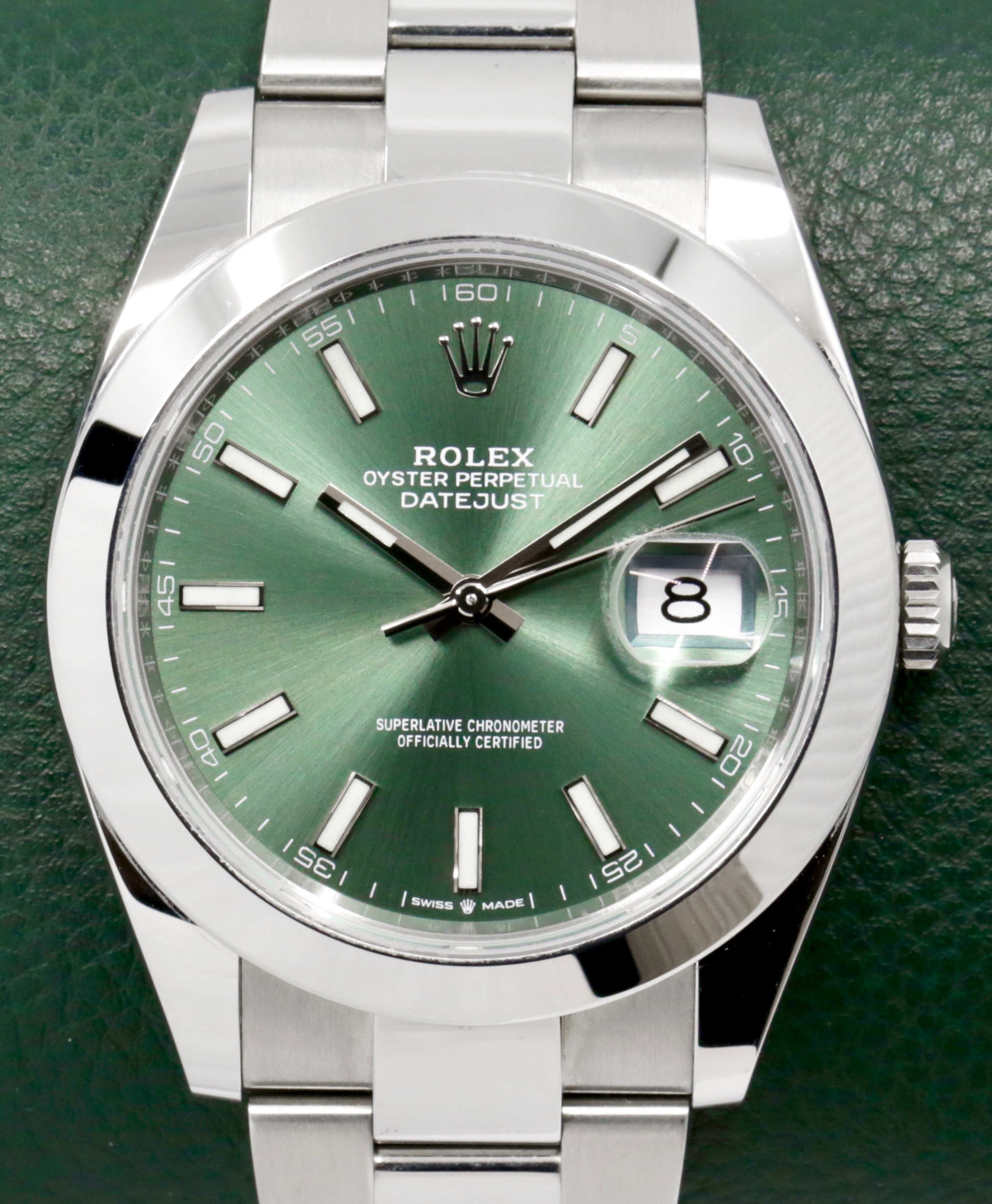 Rolex Datejust 41, Stainless Steel, Mint Green Index Dial, Smooth Bezel, on Stainless Steel Rolex Oyster Bracelet, Ref. 126300, Circa: 2023, with Box, Books, Rolex Warranty Card & Balance of 5 Year Rolex Warranty