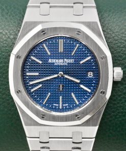 Alternative view of Audemars Piguet Royal Oak Ultra-Thin, 39mm "Jumbo", Stainless Steel, with Blue "Petite Tapisserie" Index Dial, on Stainless Steel Audemars Piguet Royal Oak Bracelet, Ref. 15202ST.OO.1240ST.01, with Box, Books, & Audemars Piguet Warranty Card