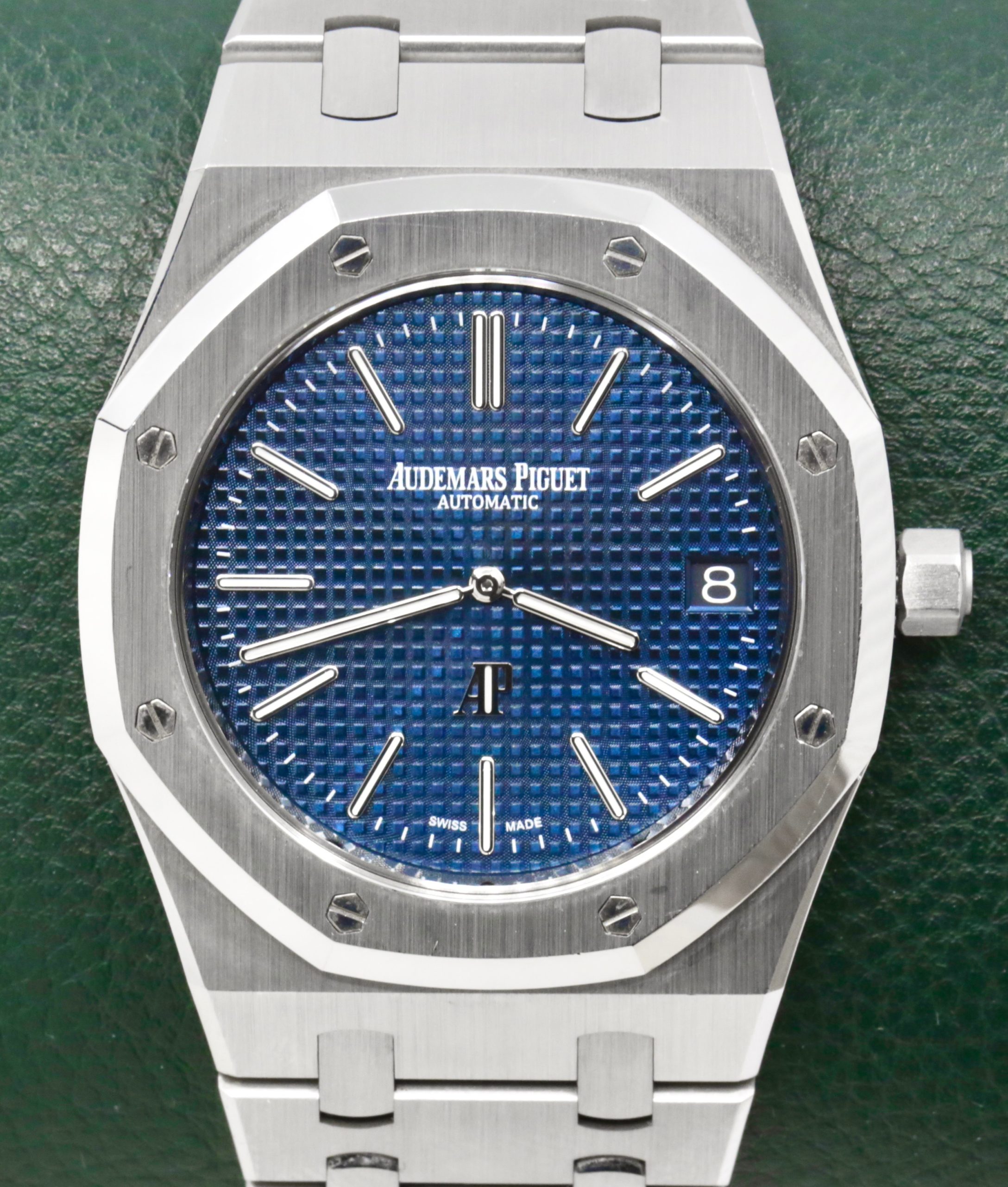 Audemars Piguet Royal Oak Ultra-Thin, 39mm "Jumbo", Stainless Steel, with Blue "Petite Tapisserie" Index Dial, on Stainless Steel Audemars Piguet Royal Oak Bracelet, Ref. 15202ST.OO.1240ST.01, with Box, Books, & Audemars Piguet Warranty Card - Image 2