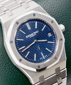 Audemars Piguet Royal Oak Ultra-Thin, 39mm "Jumbo", Stainless Steel, with Blue "Petite Tapisserie" Index Dial, on Stainless Steel Audemars Piguet Royal Oak Bracelet, Ref. 15202ST.OO.1240ST.01, with Box, Books, & Audemars Piguet Warranty Card