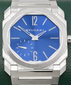 ON SALE!! Bulgari Octo Finissimo, Stainless Steel, Sun-Brushed Metallic Blue Index Dial with Small Seconds, on Bulgari Stainless Steel Integrated Bracelet, Ref.103431, Circa: 2020, with Box, & Bulgari Warranty Card