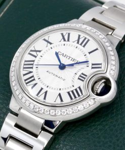 Alternative view of Cartier Ballon Bleu de Cartier Watch, in Stainless Steel, with 50 Brilliant Cut Diamonds Factory Set on the Bezel, Silver Roman Dial, on Stainless Steel Cartier Bracelet, Ref. CRW4BB0016, Circa: 2017, with Cartier Box & Extra Pink Alligator Cartier Strap - $9,900!!!