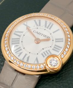Alternative view of Cartier Ballon Blanc de Cartier Watch, in 18ct Rose Gold, Factory Set Diamond Bezel, Silver Roman Dial, on Grey Cartier Alligator Strap with 18ct Rose Gold Cartier Tang Buckle, Ref. WJBL0008, Circa: 2018, with Cartier Box & Booklet