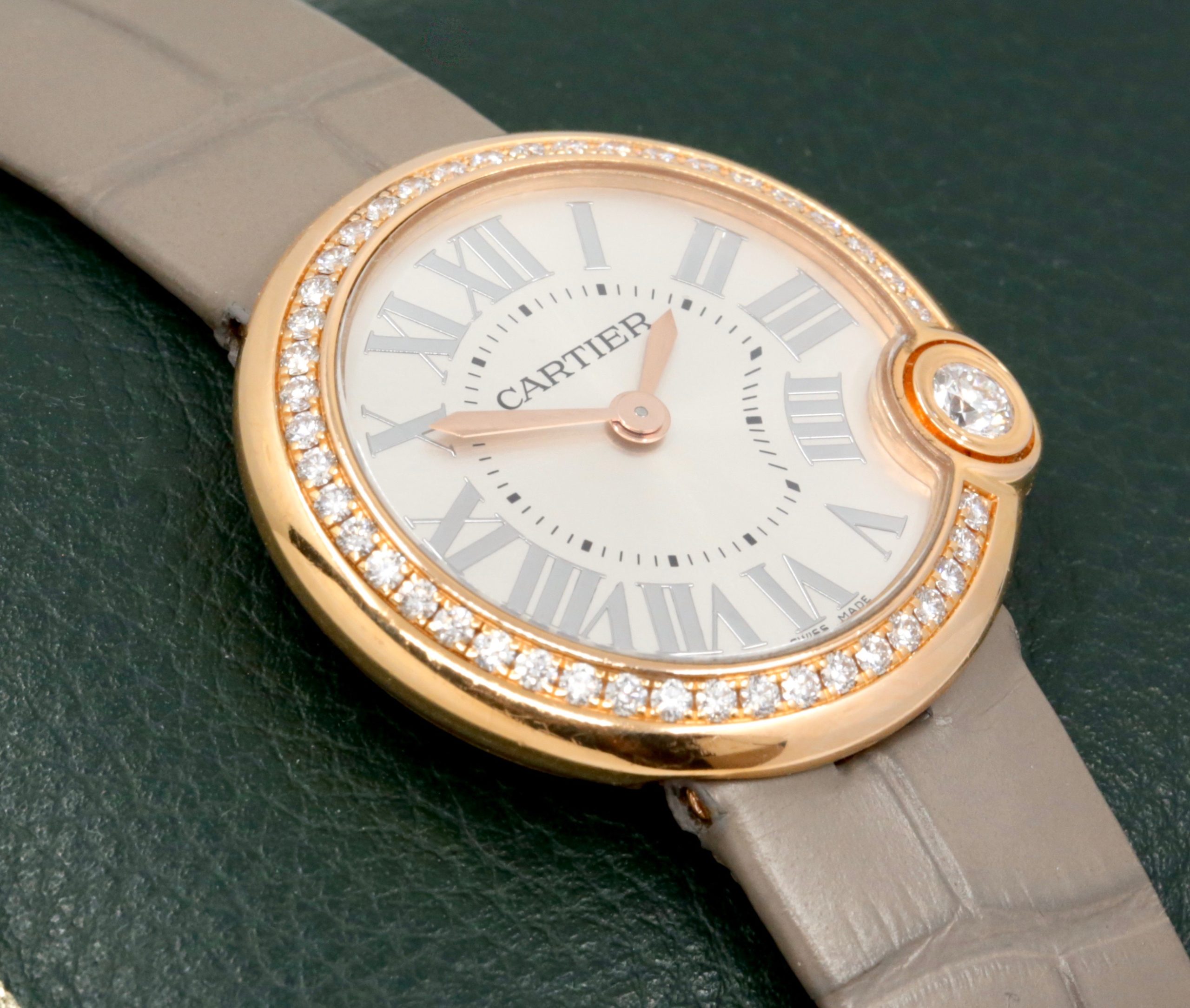 Cartier Ballon Blanc de Cartier Watch, in 18ct Rose Gold, Factory Set Diamond Bezel, Silver Roman Dial, on Grey Cartier Alligator Strap with 18ct Rose Gold Cartier Tang Buckle, Ref. WJBL0008, Circa: 2018, with Cartier Box & Booklet - Image 3