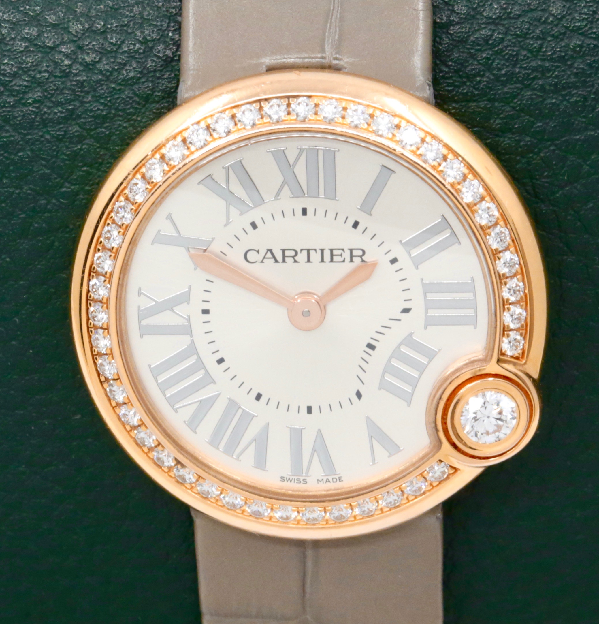Cartier Ballon Blanc de Cartier Watch, in 18ct Rose Gold, Factory Set Diamond Bezel, Silver Roman Dial, on Grey Cartier Alligator Strap with 18ct Rose Gold Cartier Tang Buckle, Ref. WJBL0008, Circa: 2018, with Cartier Box & Booklet - Image 4