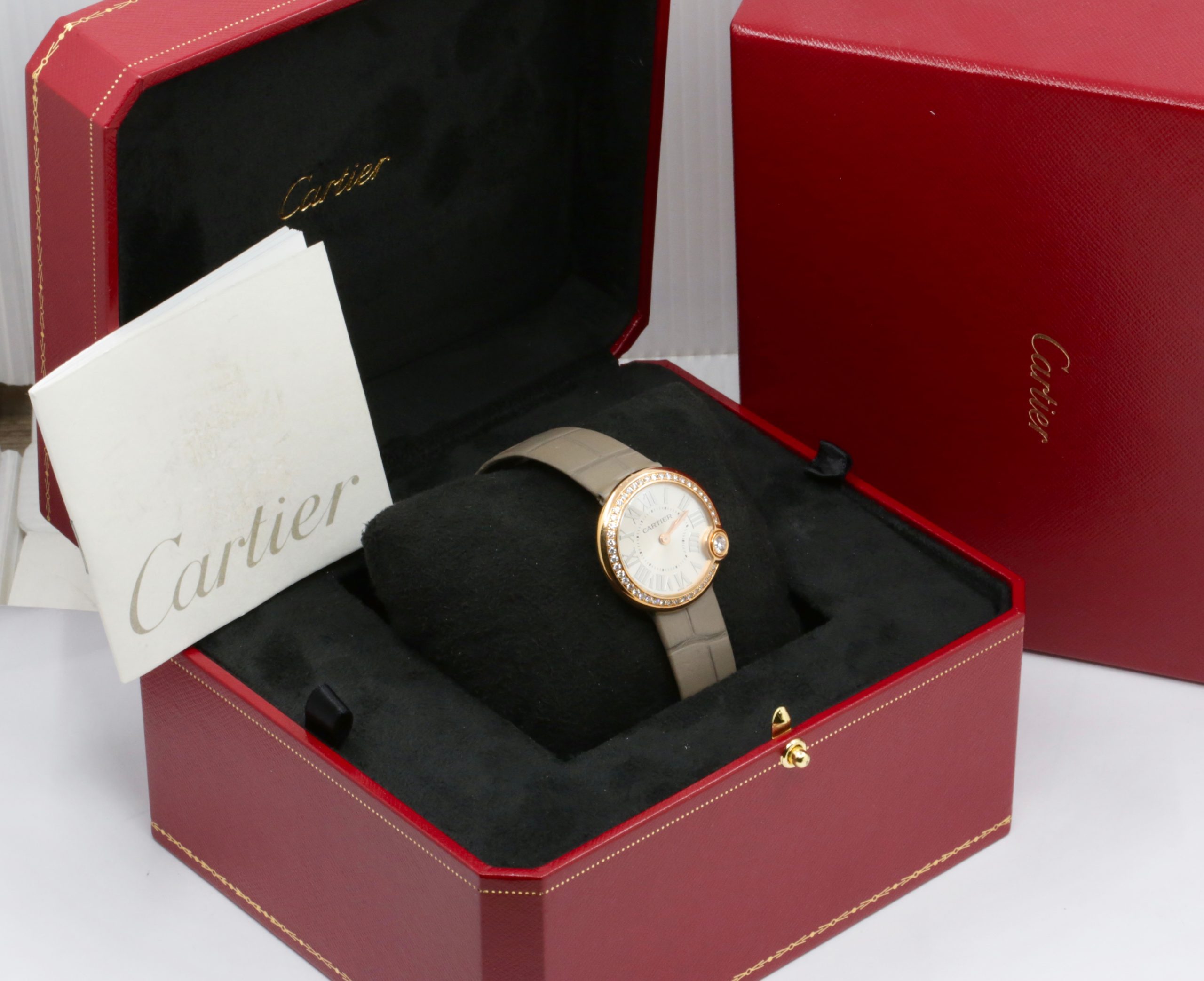 Cartier Ballon Blanc de Cartier Watch, in 18ct Rose Gold, Factory Set Diamond Bezel, Silver Roman Dial, on Grey Cartier Alligator Strap with 18ct Rose Gold Cartier Tang Buckle, Ref. WJBL0008, Circa: 2018, with Cartier Box & Booklet - Image 7