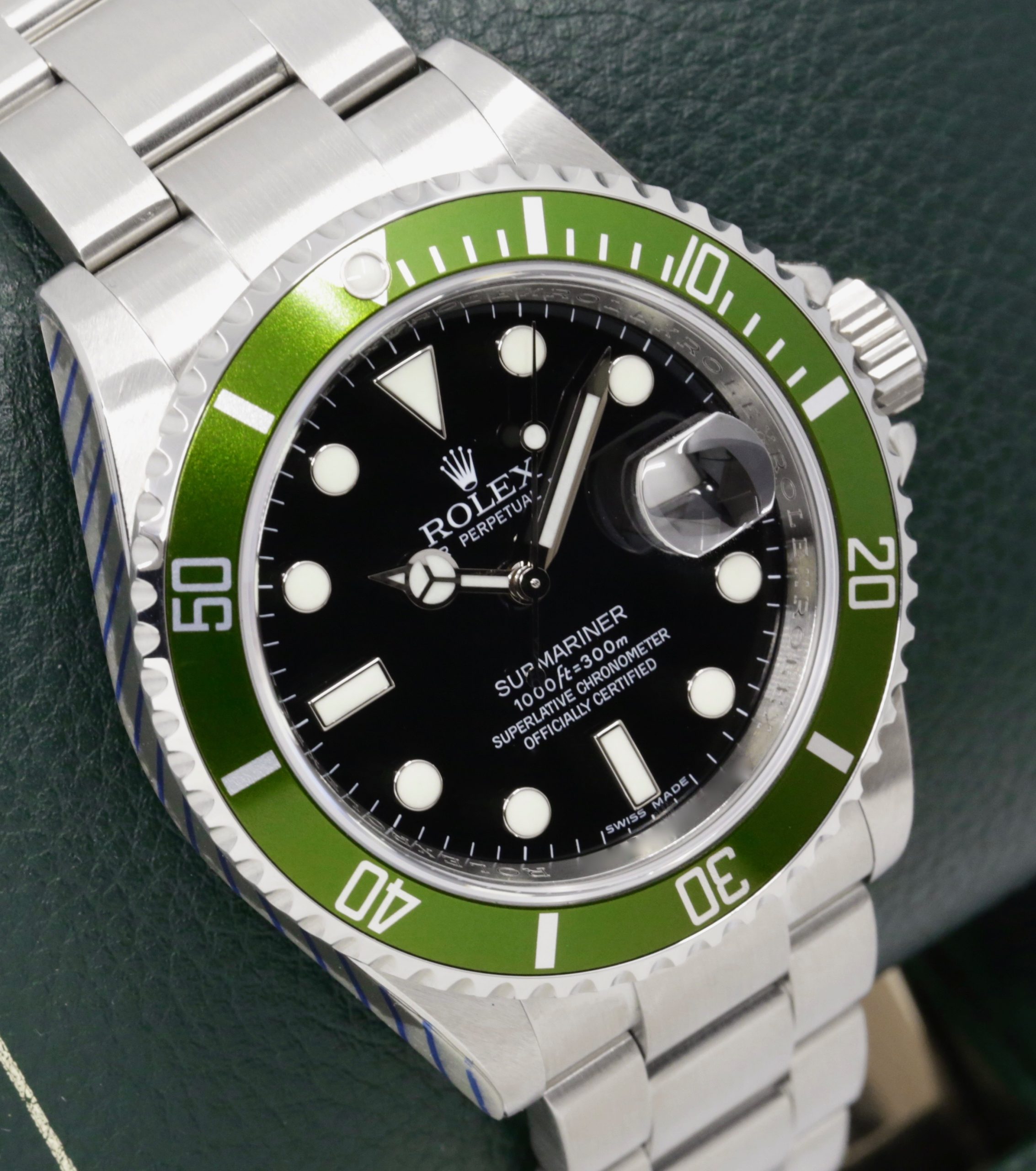 Rolex Oyster Perpetual Submariner Date "Kermit", Stainless Steel, Green Aluminum Bezel, Black Index Dial, on Stainless Steel Rolex Oyster Bracelet, Ref. 16610LV, Sold New in Japan in 2008, with Box, Books, Swing Tag, Rolex Service Card & Original Purchase Receipt - Image 3