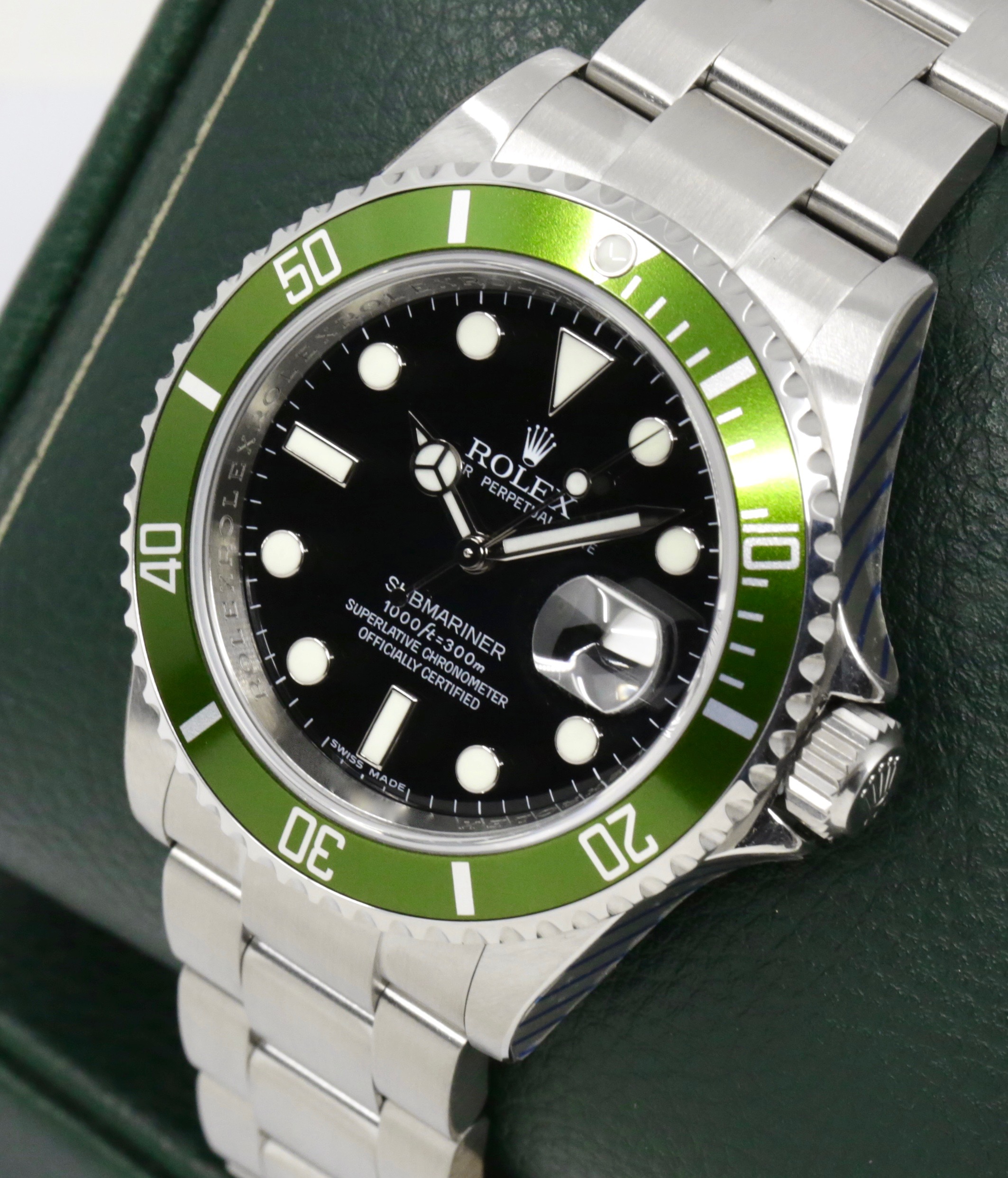 Rolex Oyster Perpetual Submariner Date "Kermit", Stainless Steel, Green Aluminum Bezel, Black Index Dial, on Stainless Steel Rolex Oyster Bracelet, Ref. 16610LV, Sold New in Japan in 2008, with Box, Books, Swing Tag, Rolex Service Card & Original Purchase Receipt - Image 2
