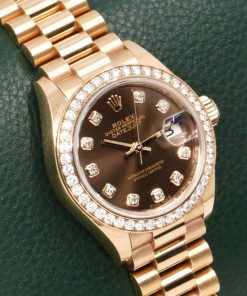 Alternative view of Rolex Lady-Datejust 28, in 18ct Everose Gold, Factory Set Diamond Bezel, Factory Set Chocolate Dial, on 18ct Everose Gold Rolex President Bracelet, Ref. 279135RBR, with Rolex Box.  (The RRP is $74,400).