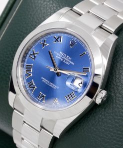 Alternative view of Rolex Oyster Perpetual Datejust 41, Stainless Steel, Azzurro Blue Roman Dial, Smooth Bezel, on Stainless Steel Rolex Oyster Bracelet, Ref. 126300, Circa: 2020, with Box, Books, Rolex Warranty Card & Balance of 5 Year Rolex Factory Warranty