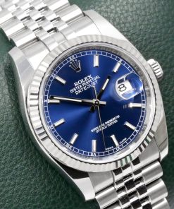 Alternative view of Rolex Datejust 36, in Stainless Steel, Blue Index Dial, 18ct White Gold Fluted Bezel, Roulette Date Wheel, on Stainless Steel Rolex Jubilee Bracelet, Ref. 116234, Circa: 2016, with Box, Books, & Rolex Warranty Card