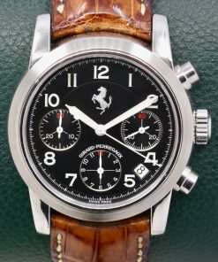 Girard Perregaux Ferrari Chronograph, in stainless steel, Black Arab dial with date on a brown alligator band with a GP tang buckle. Automatic GP2280 movement, Ref: 8020, Circa: 1998, with Box & Papers - As Traded!!