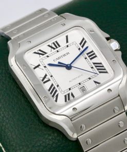 Cartier Santos De Cartier, Large Model, Silver Roman Dial, on Stainless Steel Cartier Bracelet, Ref. WSSA0018, Circa: 2024, Complete with Box, Cartier Warranty Card & Balance of 8 Year Cartier Extended Factory Warranty