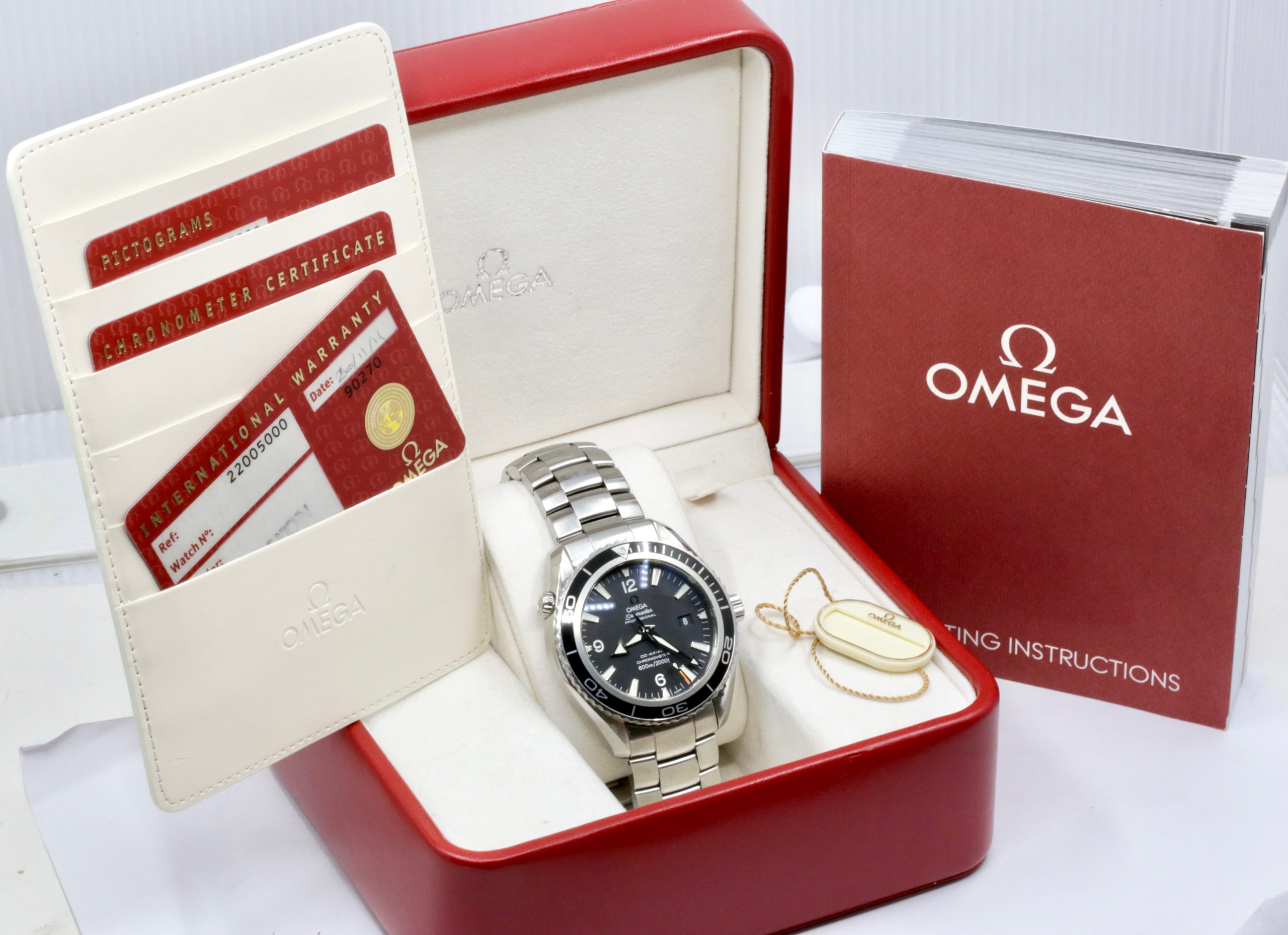 Omega Seamaster Planet Ocean 600M Co-Axial Big Size, 45.5mm, Stainless Steel, Black Index Dial, on Stainless Steel Omega Bracelet, Ref. 2200.50.00, Circa: 2011, with Box, Book & Omega Warranty Cards - Image 7