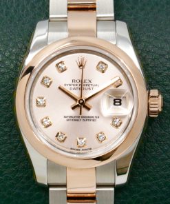 Alternative view of Rolex Lady-Datejust 26 in Stainless Steel & 18ct Everose Gold.  Factory Set Sundust Diamond Dial, Smooth 18ct Everose Bezel on a Stainless Steel and 18ct Everose gold Rolex Oyster Bracelet, Ref. 179161, Circa: 2010, with Box, Papers, Rolex Service Card & Balance of 2 Year Rolex Service Warranty