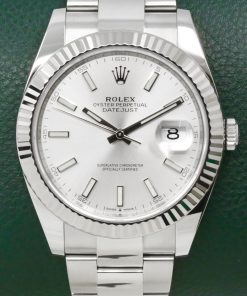Rolex Datejust 41, in Stainless Steel, 18ct White Gold Fluted Bezel, Silver Index Dial, on Stainless Steel Rolex Oyster Bracelet, Ref. 126334, Circa: 2020, Complete with Box, Books, Green & White Swing Tags, Rolex Warranty Card & Balance of 5 Year Rolex Factory Warranty
