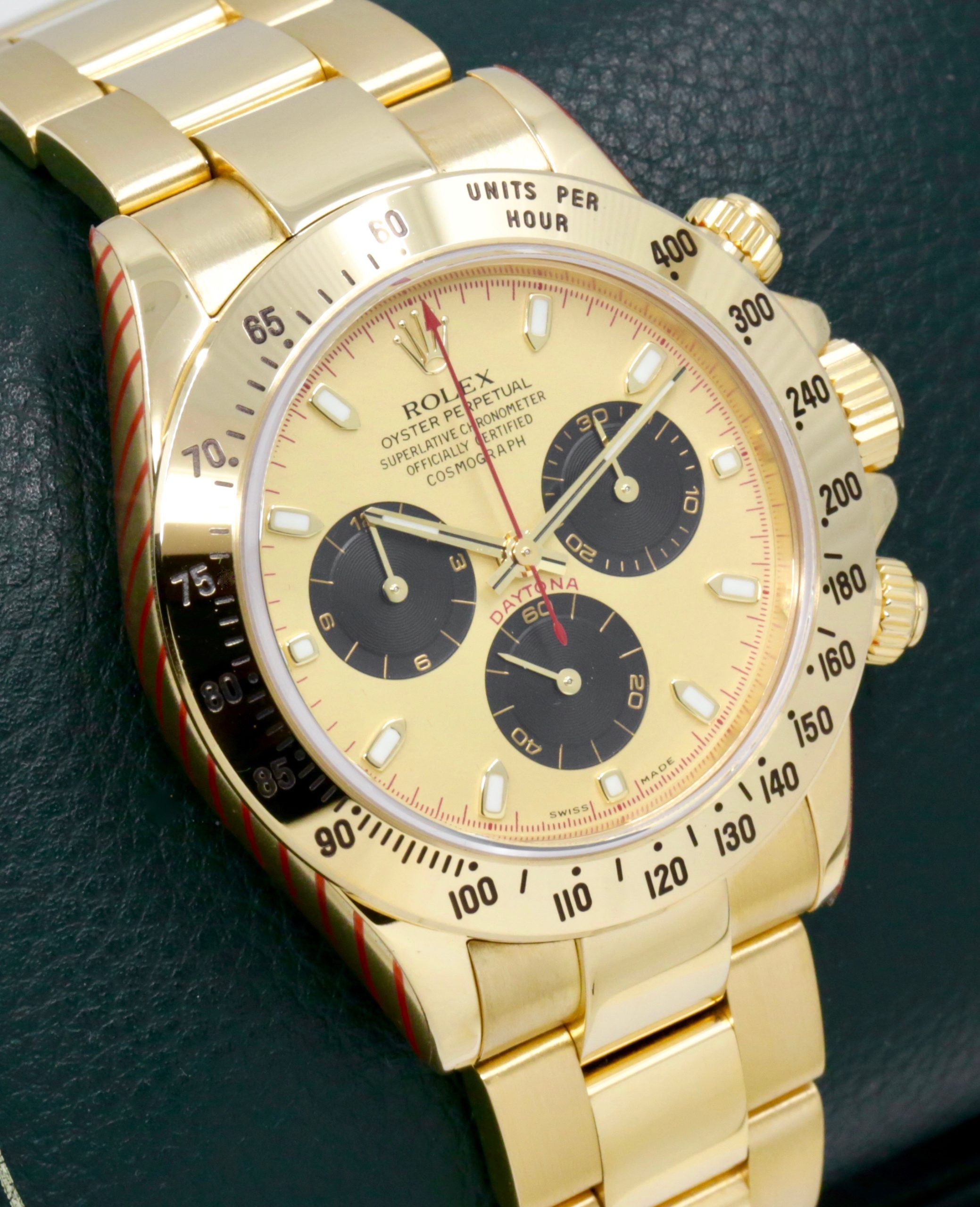 Rolex Cosmograph Daytona, in 18ct Yellow Gold, with "Paul Newman" Champagne Index Dial with Black Sub Dials on 18ct Yellow Gold Rolex Oyster Bracelet, Ref. 116528, Circa: 2002, with Rolex Box, Books, & Rolex Service Card - Image 3