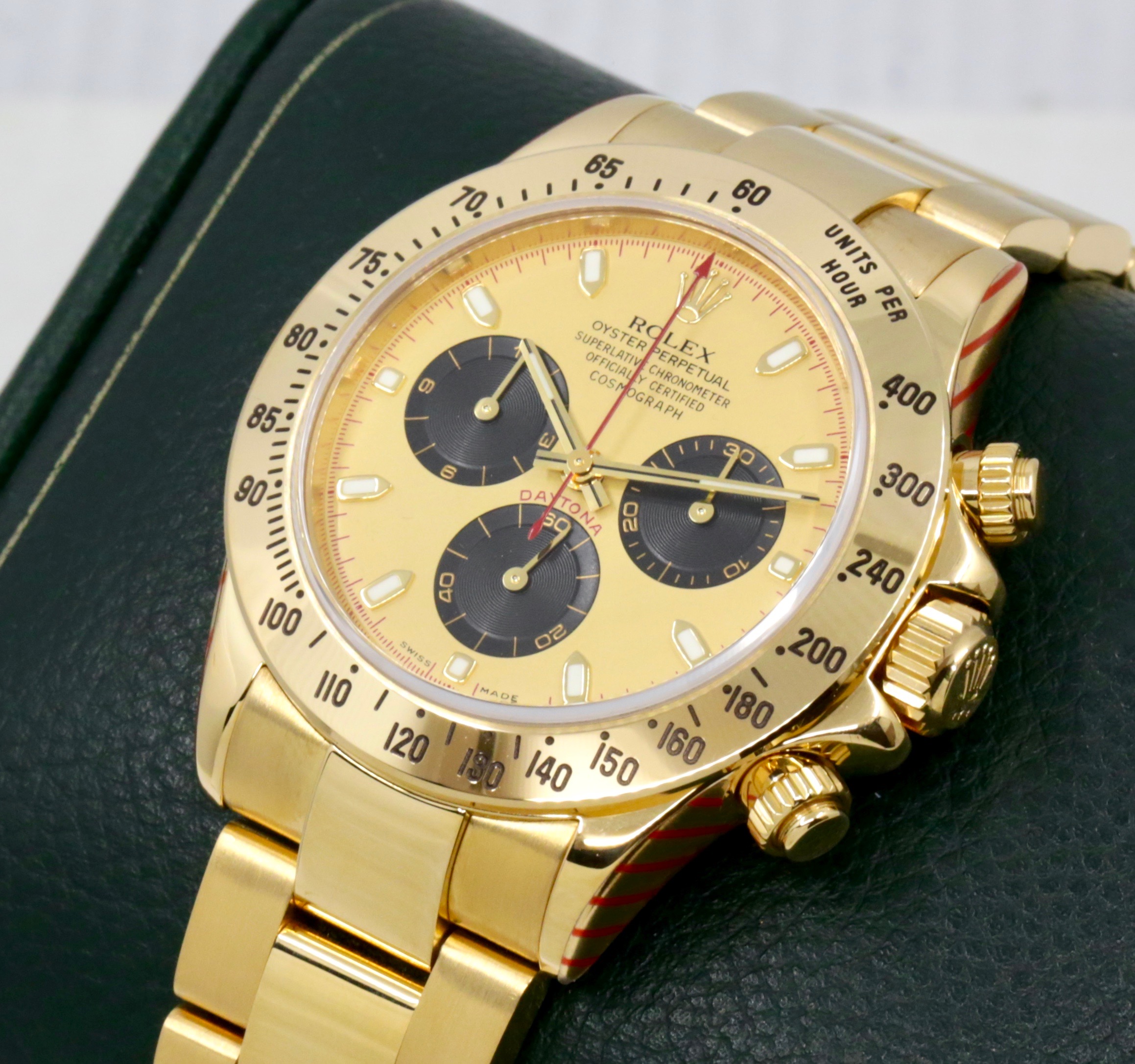 Rolex Cosmograph Daytona, in 18ct Yellow Gold, with "Paul Newman" Champagne Index Dial with Black Sub Dials on 18ct Yellow Gold Rolex Oyster Bracelet, Ref. 116528, Circa: 2002, with Rolex Box, Books, & Rolex Service Card - Image 2