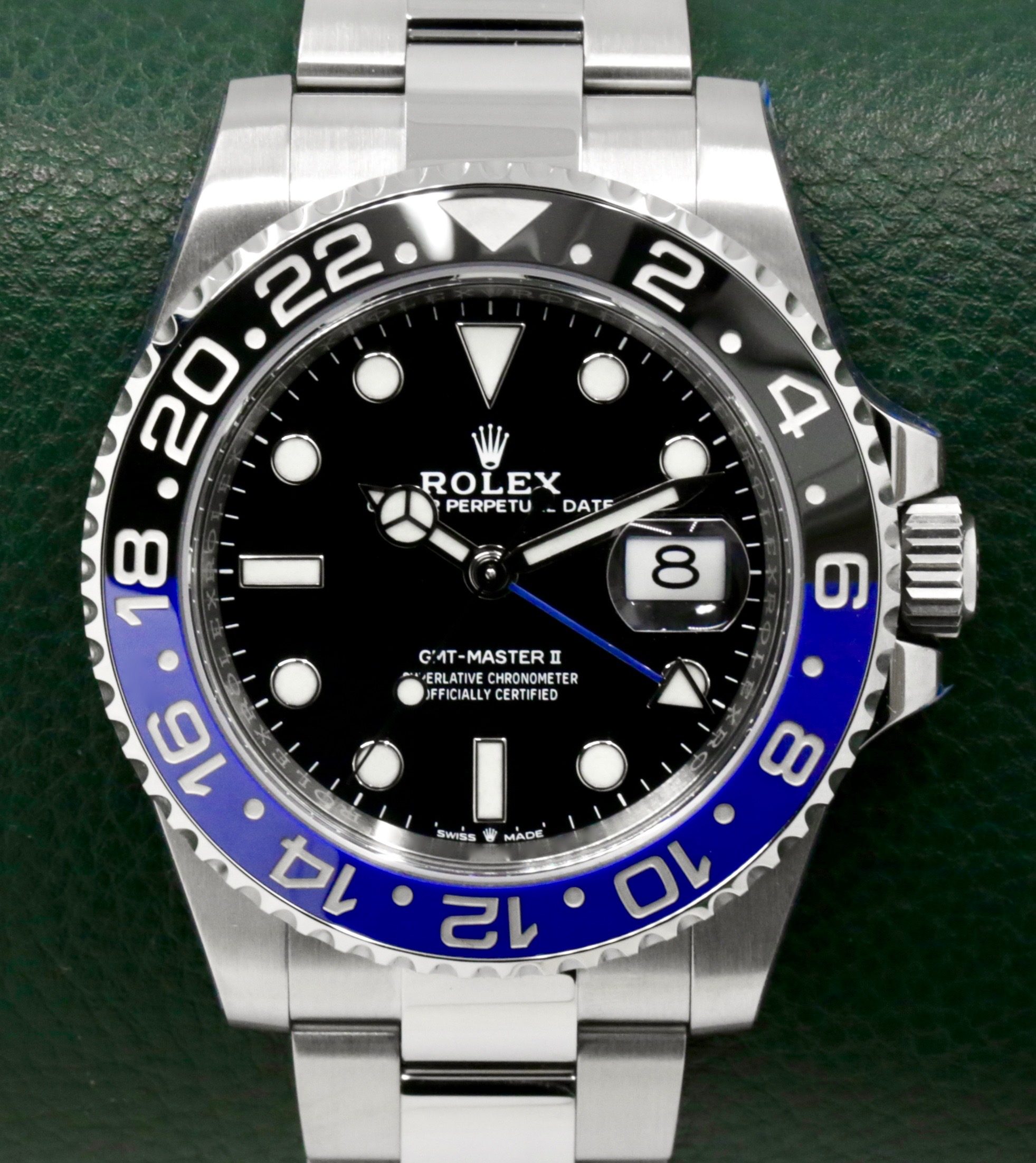 Rolex GMT Master II "Batman", Black & Blue Ceramic Bezel on Rolex Stainless Steel Oyster Bracelet, Ref. 126710BLNR, Circa: 2020, with Box, Books, Swing Tags, Rolex Warranty Card & Balance of 5 Year Rolex Factory Warranty