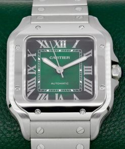 *UNWORN* Cartier Santos De Cartier Watch, Medium Size, Stainless Steel, Graduated Green Roman Dial, on Stainless Steel Cartier Bracelet, Ref. WSSA0061, Circa: 2024, Complete with Box, Papers & Balance of 2 Year Cartier Factory Warranty