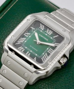 Alternative view of *UNWORN* Cartier Santos De Cartier Watch, Medium Size, Stainless Steel, Graduated Green Roman Dial, on Stainless Steel Cartier Bracelet, Ref. WSSA0061, Circa: 2024, Complete with Box, Papers & Balance of 2 Year Cartier Factory Warranty