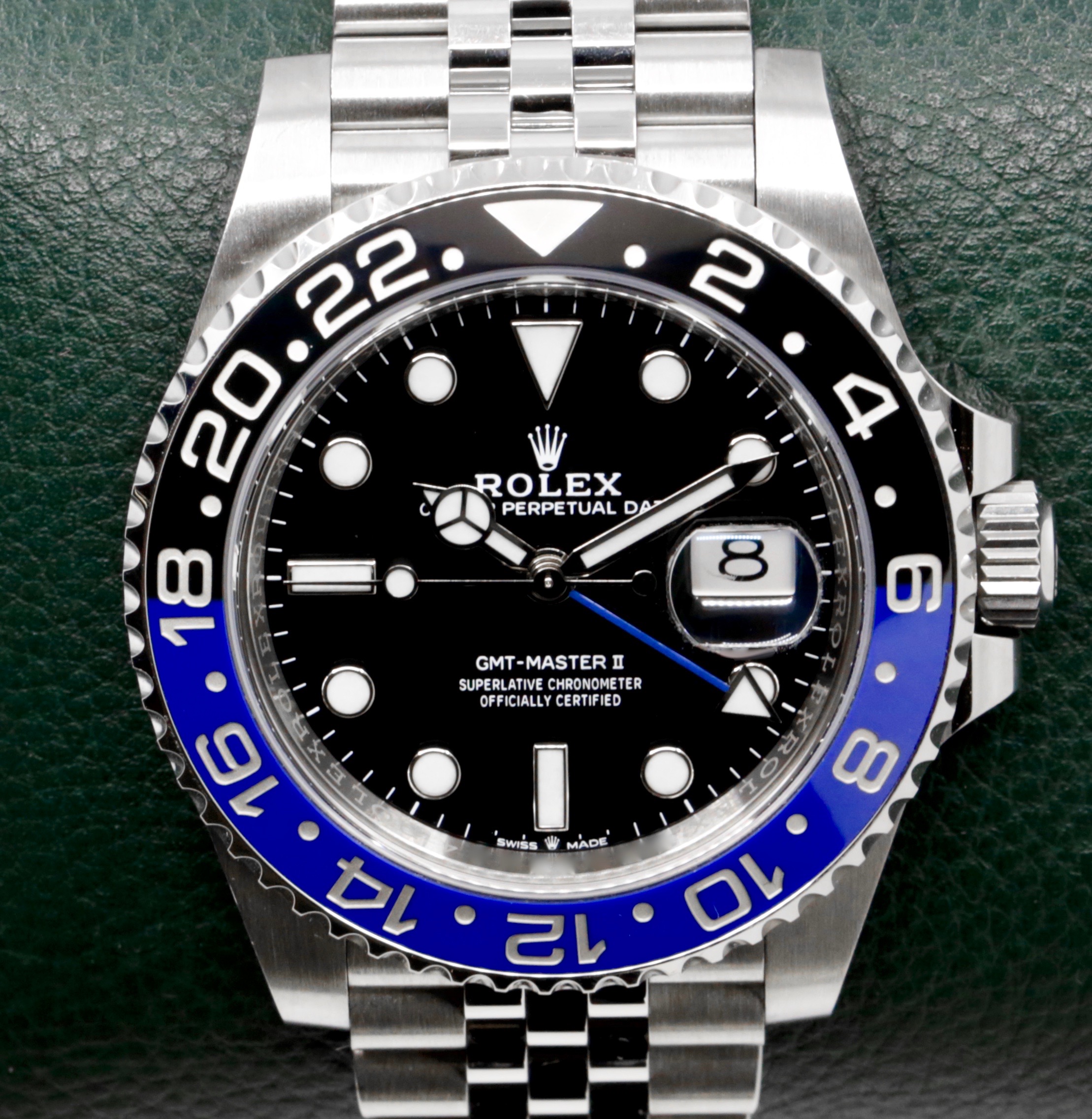 Rolex GMT-Master II "Batgirl", Stainless Steel, Black Index Dial, Black & Blue Ceramic Bezel, on Stainless Steel Rolex Jubilee Bracelet, Ref. 126710BLNR, Circa: 2019, with Box, Books, Swing Tag, & Rolex Warranty Card