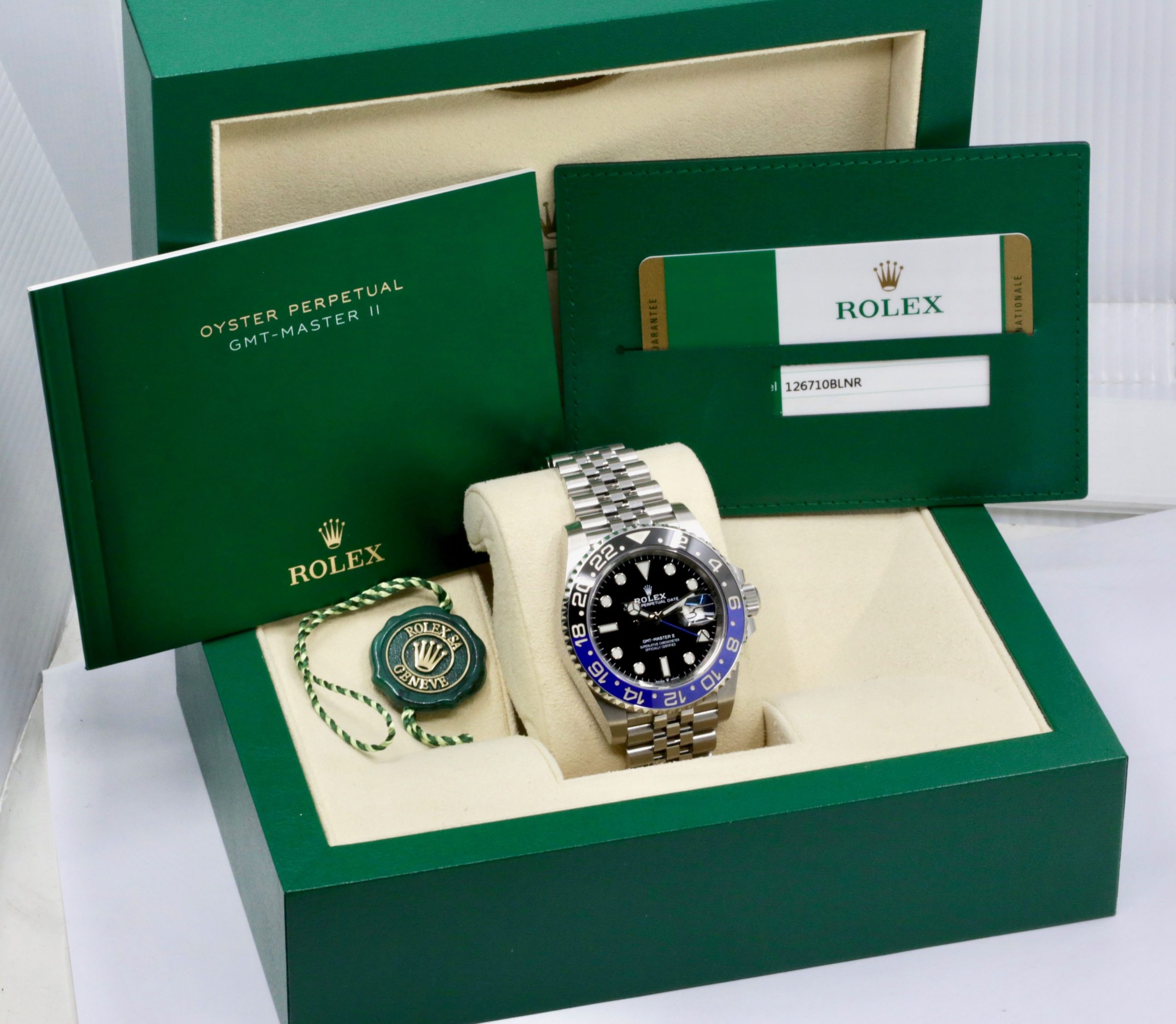 Rolex GMT-Master II "Batgirl", Stainless Steel, Black Index Dial, Black & Blue Ceramic Bezel, on Stainless Steel Rolex Jubilee Bracelet, Ref. 126710BLNR, Circa: 2019, with Box, Books, Swing Tag, & Rolex Warranty Card - Image 7