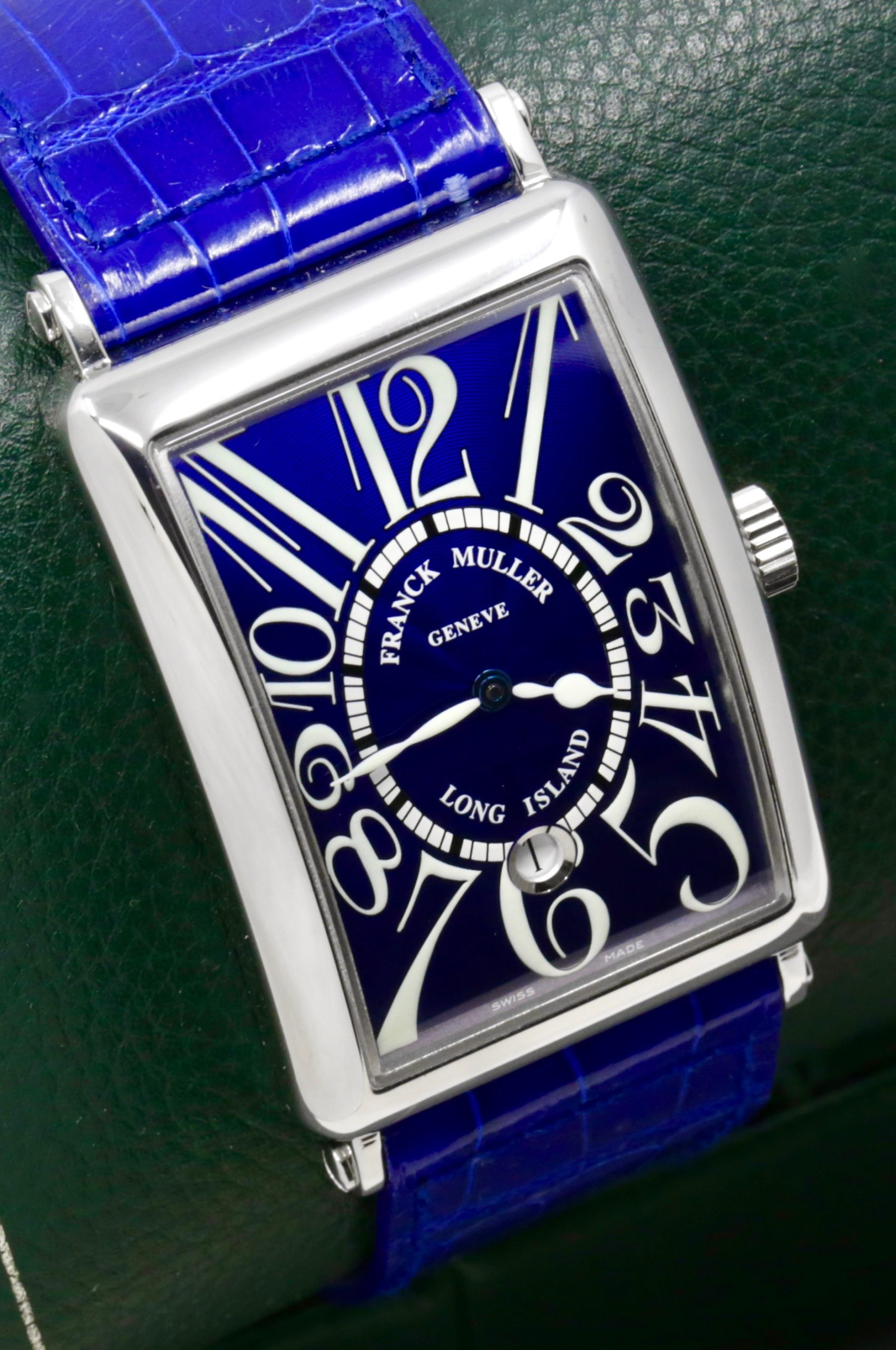 Franck Muller Long Island, in Stainless Steel, Blue Arab Dial, on Blue Franck Muller Alligator Strap with Stainless Steel Franck Muller Tang Buckle, Ref. 1150 SC DT, Circa: 2010, with Box & Papers