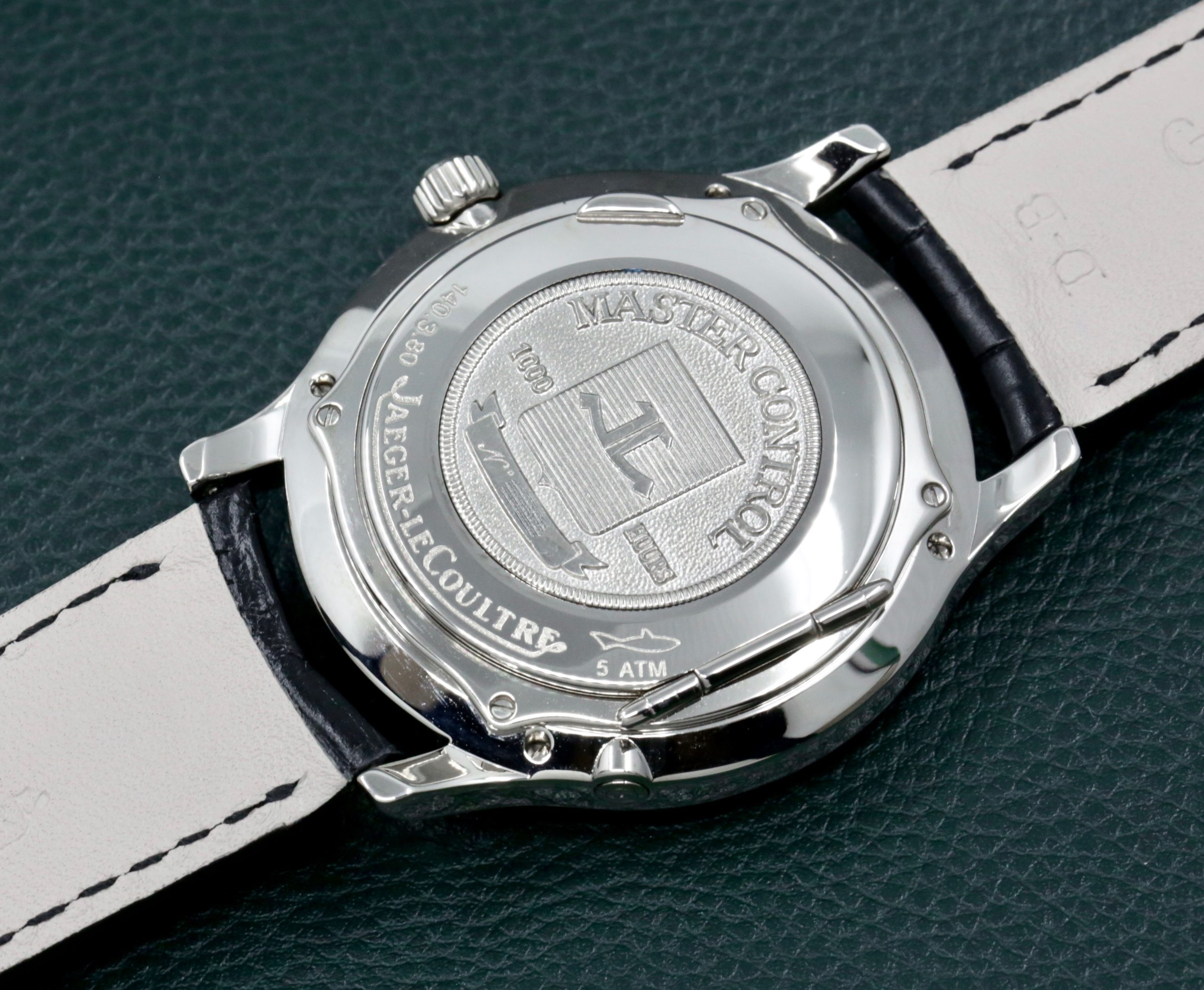 Jaeger-LeCoultre Master Quantieme Perpetual Calendar Moon Phase in 18ct White Gold. Silver index dial with Day, Date, Month and year indicators on JLC Alligator Leather Strap with 18ct White Gold JLC Deployant, Ref.140.3.80, with Box & Book, "Just Returned from a full JLC Service" - Image 5
