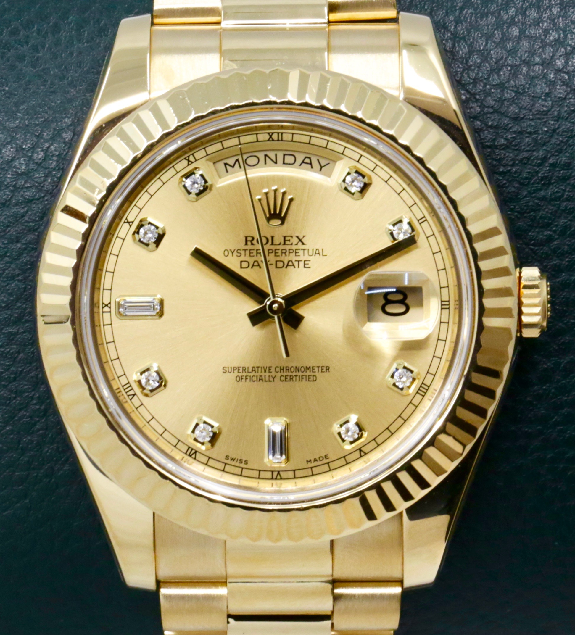 Rolex Day-Date II, 41mm, in 18ct Yellow Gold, Factory Set Champagne Diamond Dial on 18ct Yellow Gold Rolex President Bracelet, Ref. 218238,Circa: 2009, with Box, Books, Rolex Warranty Card, Rolex Service Card & Balance of 2 Year Rolex Service Warranty - Image 2