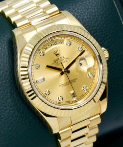 Rolex Day-Date II, 41mm, in 18ct Yellow Gold, Factory Set Champagne Diamond Dial on 18ct Yellow Gold Rolex President Bracelet, Ref. 218238,Circa: 2009, with Box, Books, Rolex Warranty Card, Rolex Service Card & Balance of 2 Year Rolex Service Warranty