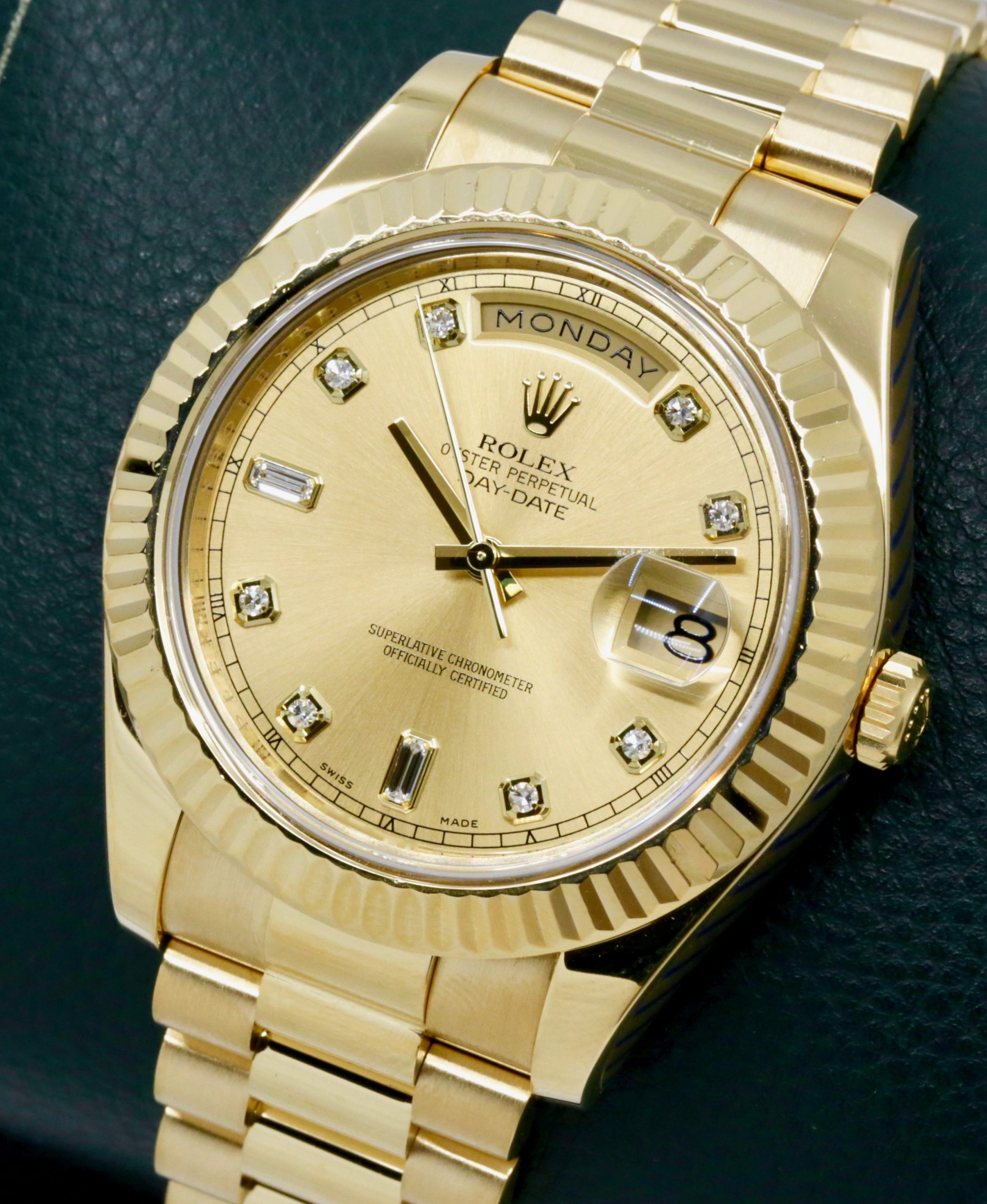 Rolex Day-Date II, 41mm, in 18ct Yellow Gold, Factory Set Champagne Diamond Dial on 18ct Yellow Gold Rolex President Bracelet, Ref. 218238,Circa: 2009, with Box, Books, Rolex Warranty Card, Rolex Service Card & Balance of 2 Year Rolex Service Warranty - Image 3