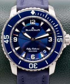 Blancpain Fifty-Fathoms Automatique, 45mm Titanium Case, Blue Ceramic Bezel, Blue Index & Arab Dial, on Blue Blancpain Fabric Strap with Titanium Blancpain Tang Buckle, Ref. 5015-12B40, Circa: 2024, Complete with Box, Papers, & Balance of 2 Year Blancpain Factory Warranty - $15,880!! *HUGE savings off MSRP of $27,000!